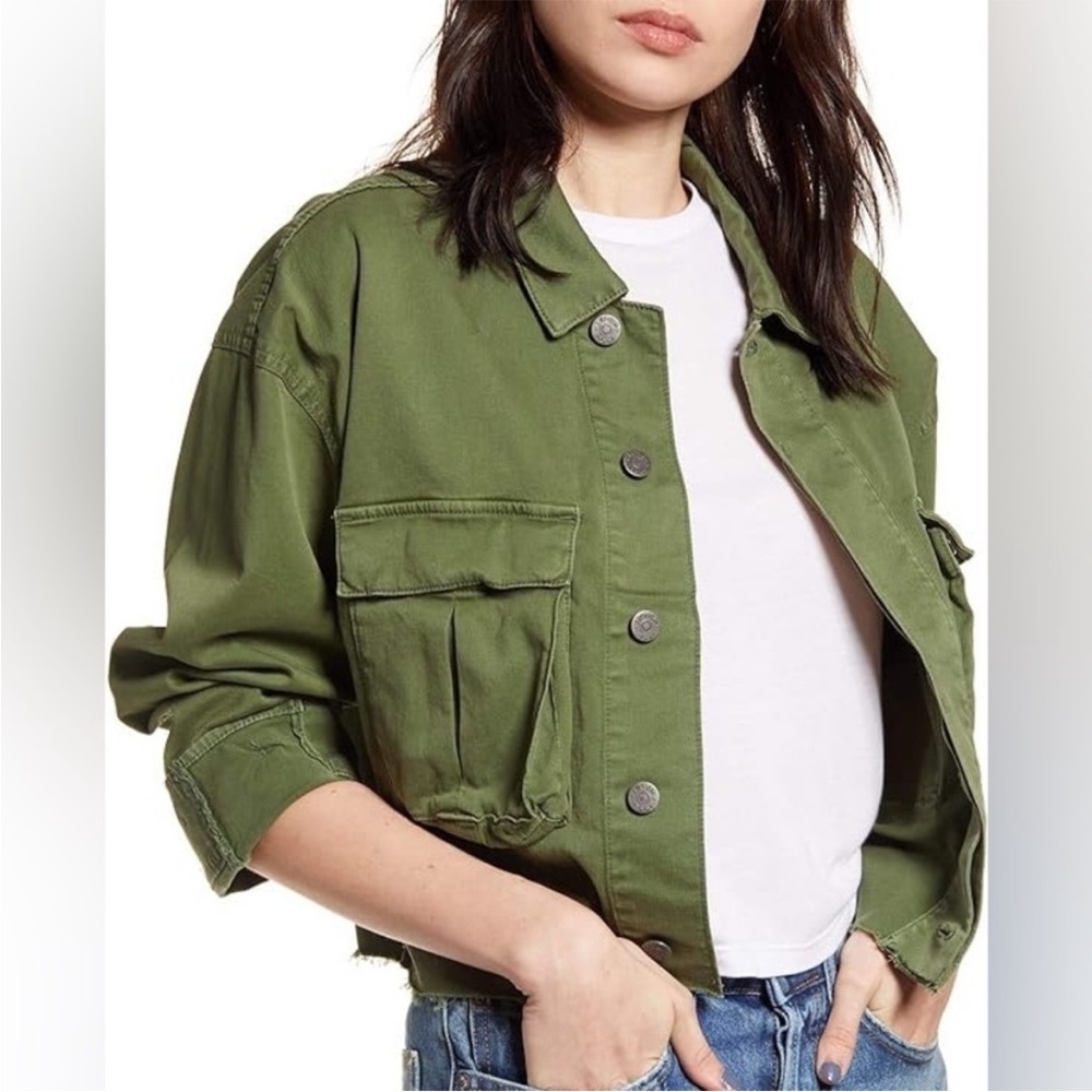 Boyish Camden Military Army Green Cropped Denim Style Jacket Sz Large